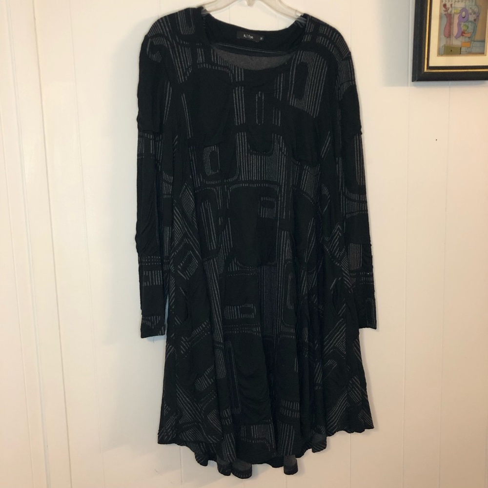 Ralston Art to Wear Asymmetrical Black Geometric Swing Dress LS Medium